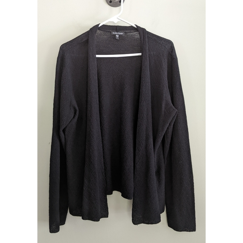 Eileen Fisher Black Wool Open Cardigan Size Large